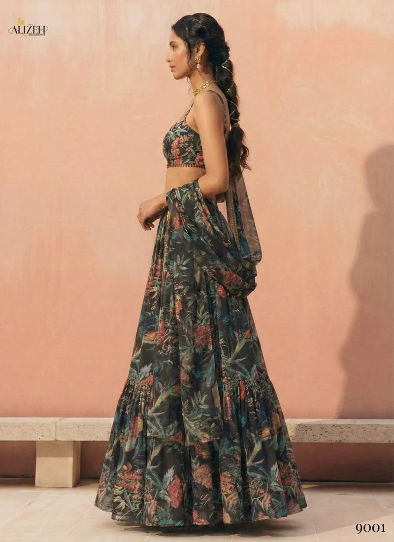 Black Georgette Printed Designer Ethnic Wear - 9001 View 4