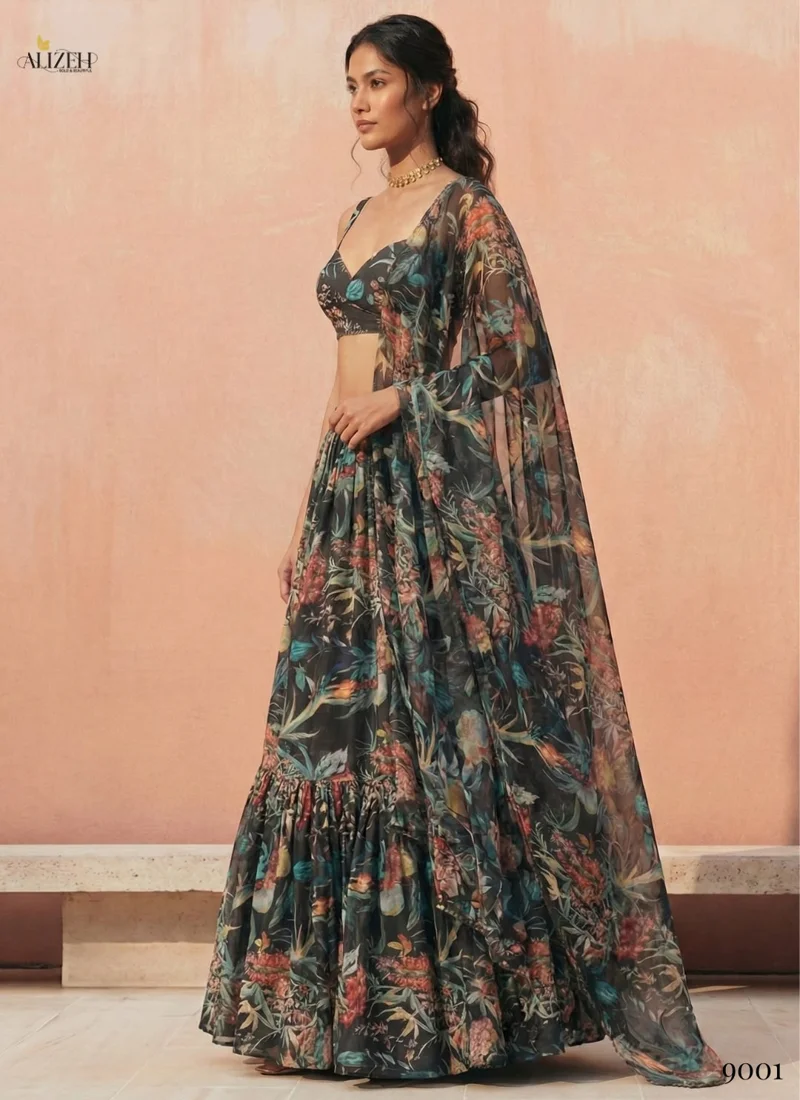 Black Georgette Printed Designer Ethnic Wear - 9001 View 6