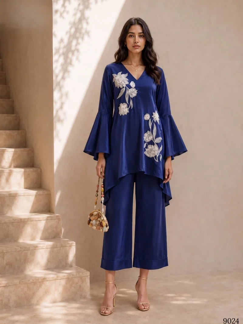 Blue Pure Natural Crape Embroidered Designer Ethnic Wear - 9024 View 1