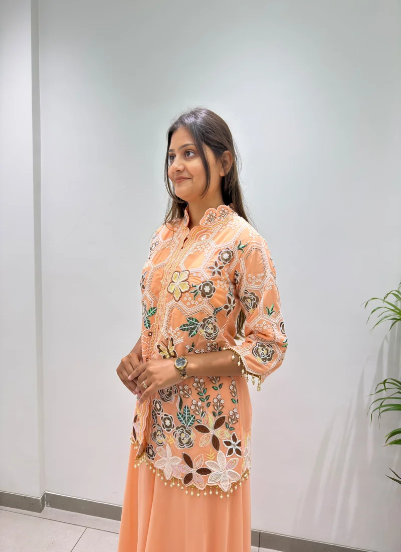 Peach Georgette With Micro Inner Sequence Embroidery Work Designer Salwar Kameez - BE-492 View 4