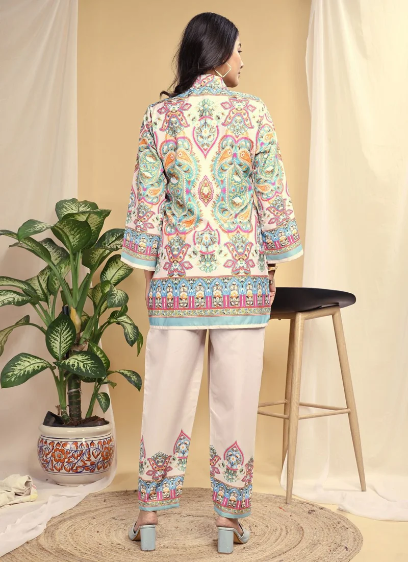 Off White Maslin Delux Digital Print Designer Ethnic Wear - Ivory 19 Whisper Co-ord Set View 5