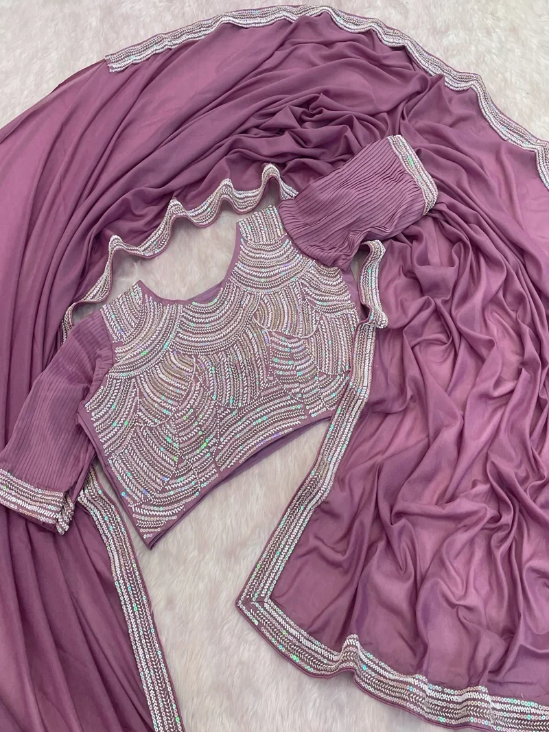 Light Purple Chocolate Silk Beads Embroidered Lace with piping Designer Saree - JR-653_Light PurPle