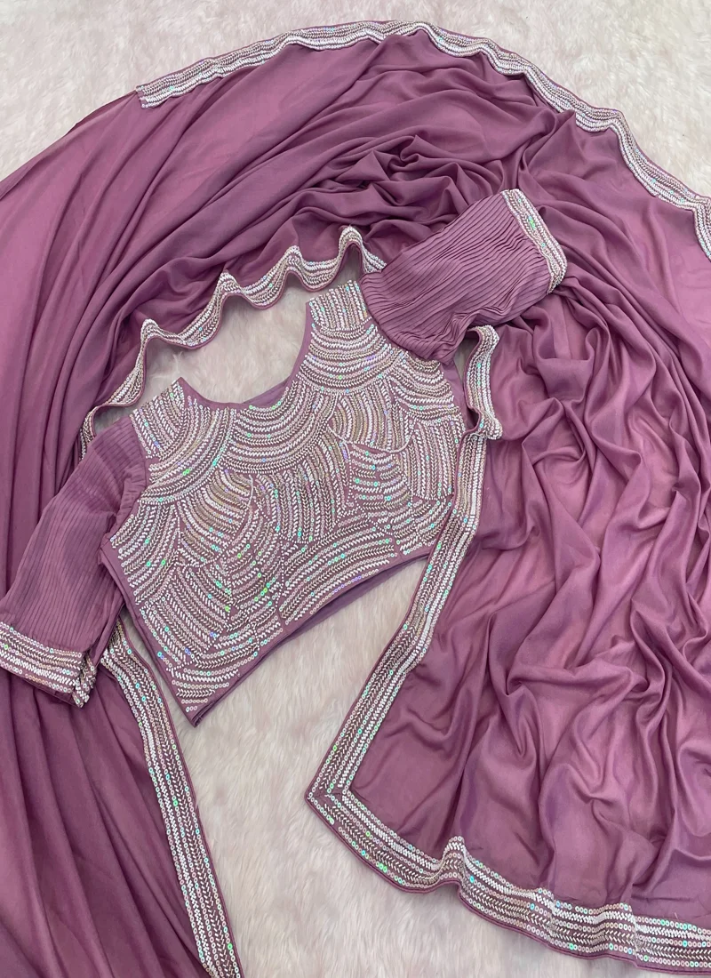 Light Purple Chocolate Silk Beads Embroidered Lace with piping Designer Saree - JR-653_Light PurPle