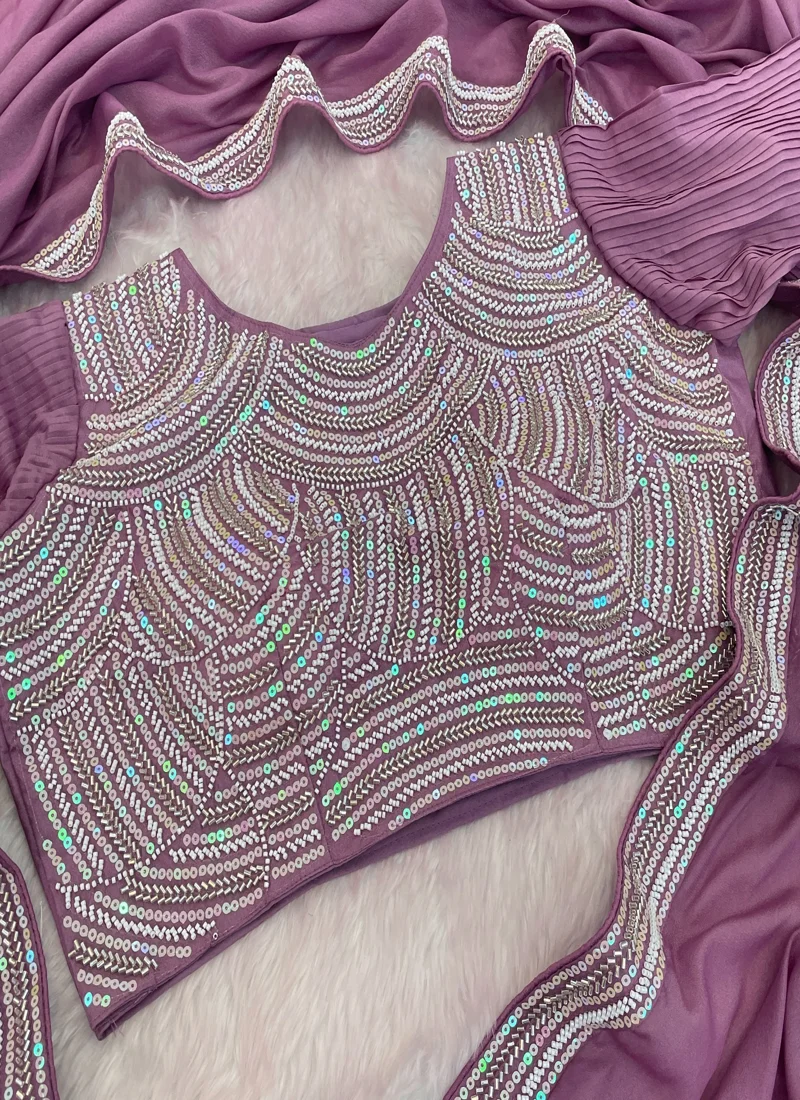 Light Purple Chocolate Silk Beads Embroidered Lace with piping Designer Saree - JR-653_Light PurPle - Image 2