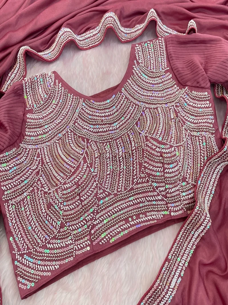 Pink Chocolate Silk Beads Embroidered Lace with piping Designer Saree - JR-653_Pink