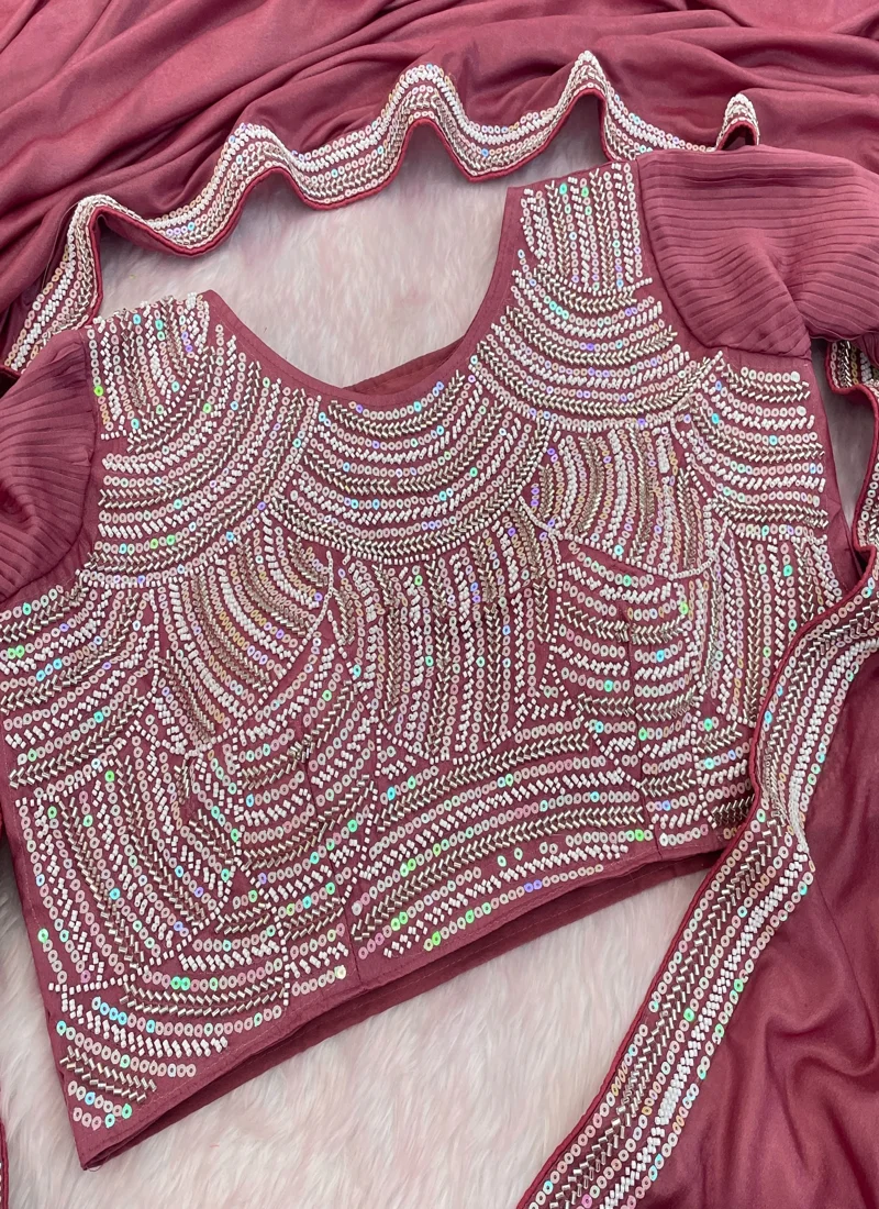 Pink Chocolate Silk Beads Embroidered Lace with piping Designer Saree - JR-653_Pink