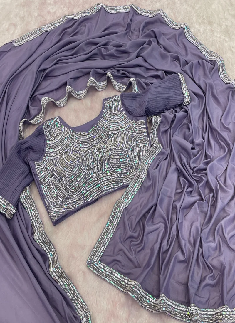Purple Chocolate Silk Beads Embroidered Lace with piping Designer Saree - JR-653_Purple - Image 2