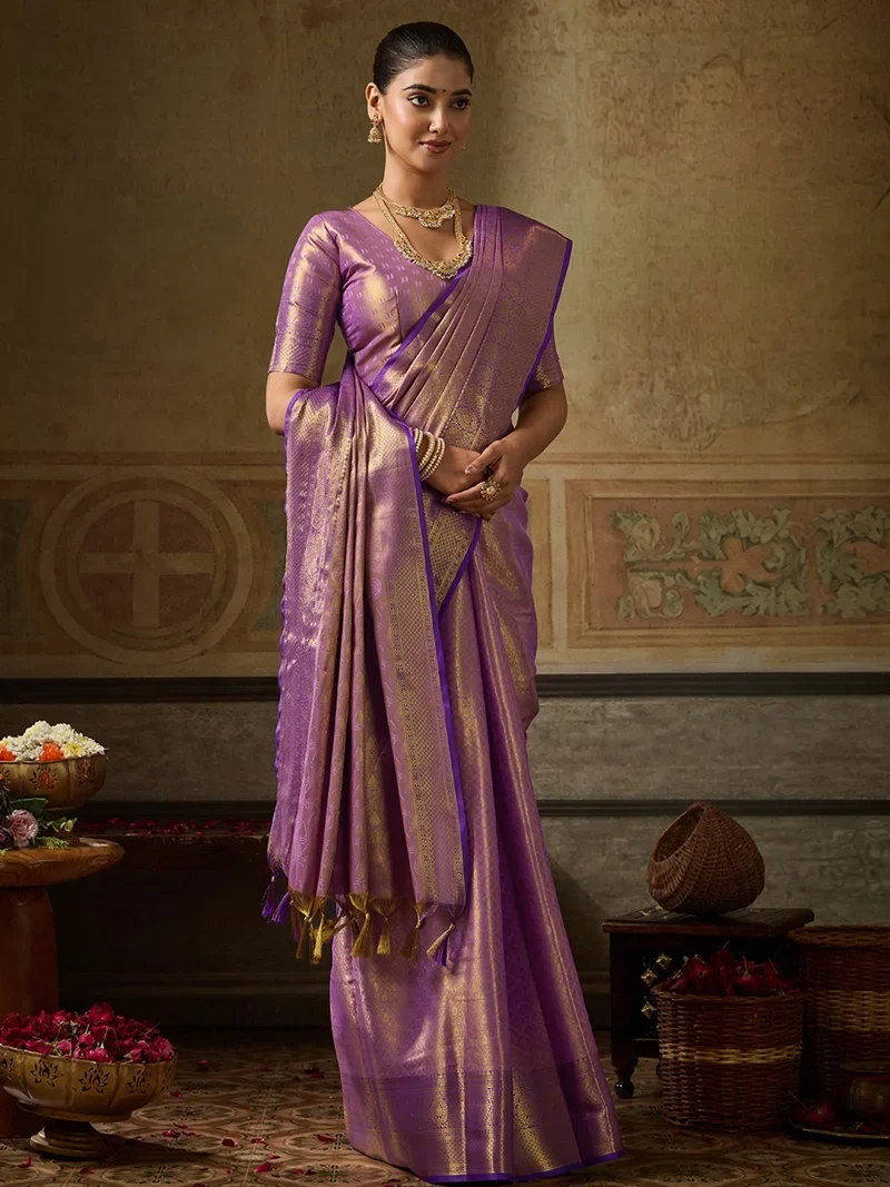 Pink Kanchivaram Silk Jacquard Printed Designer Saree - KANCHIPATTU5
