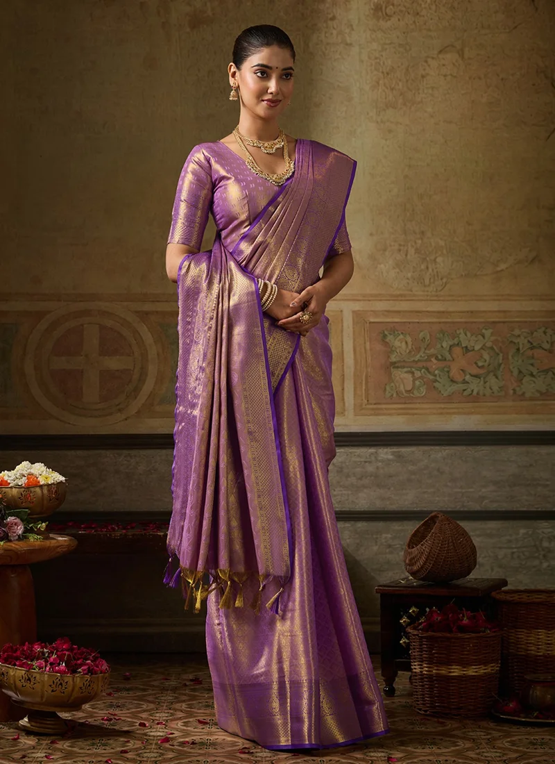 Pink Kanchivaram Silk Jacquard Printed Designer Saree - KANCHIPATTU5