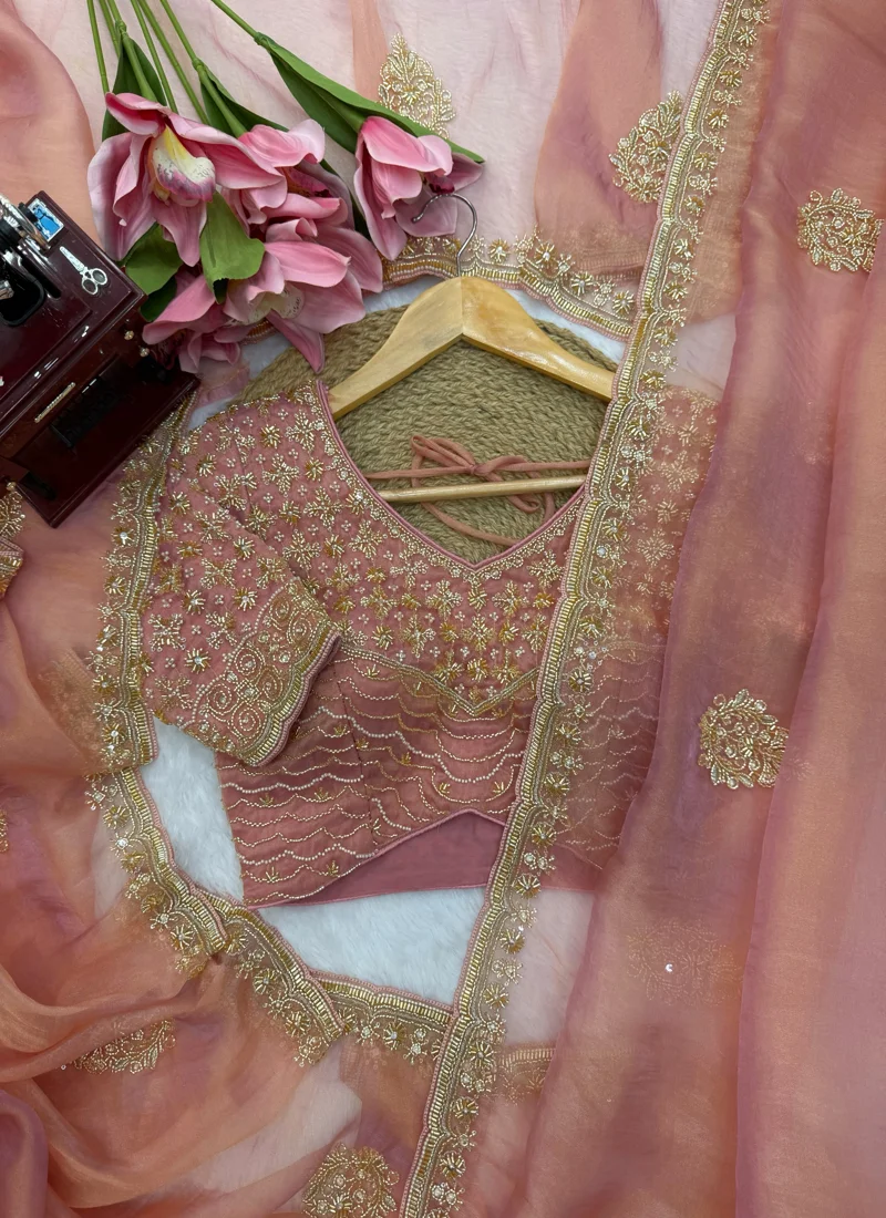 Peach Salsa Silk Pearl with Heavy Beads work Designer Saree - KD-637 - Image 7