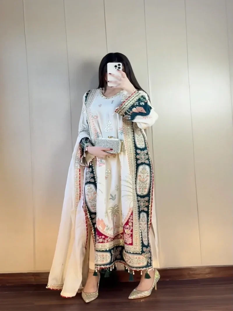 White Star Silk Sequence Embroidery Applique Work Designer Salwar Kameez - LG-2141 View 1