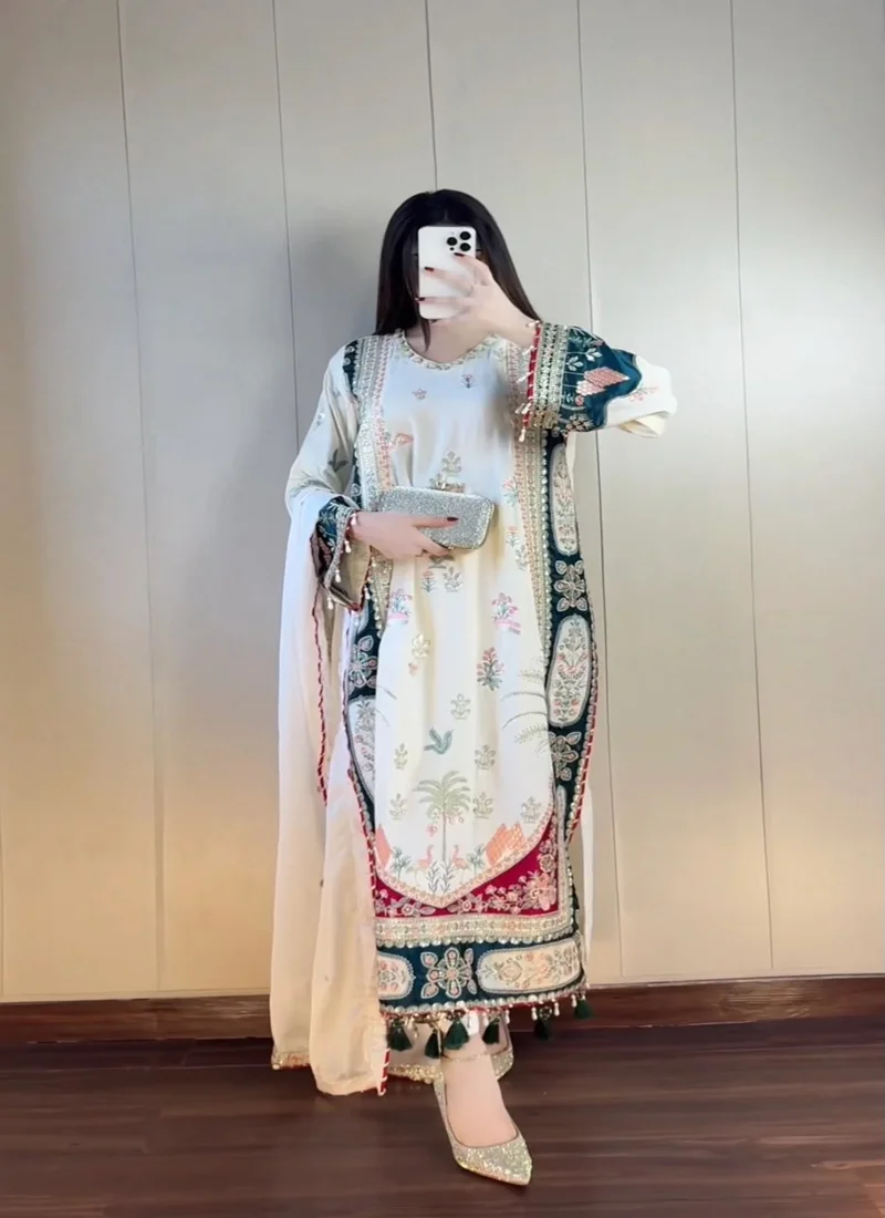 White Star Silk Sequence Embroidery Applique Work Designer Salwar Kameez - LG-2141 View 2
