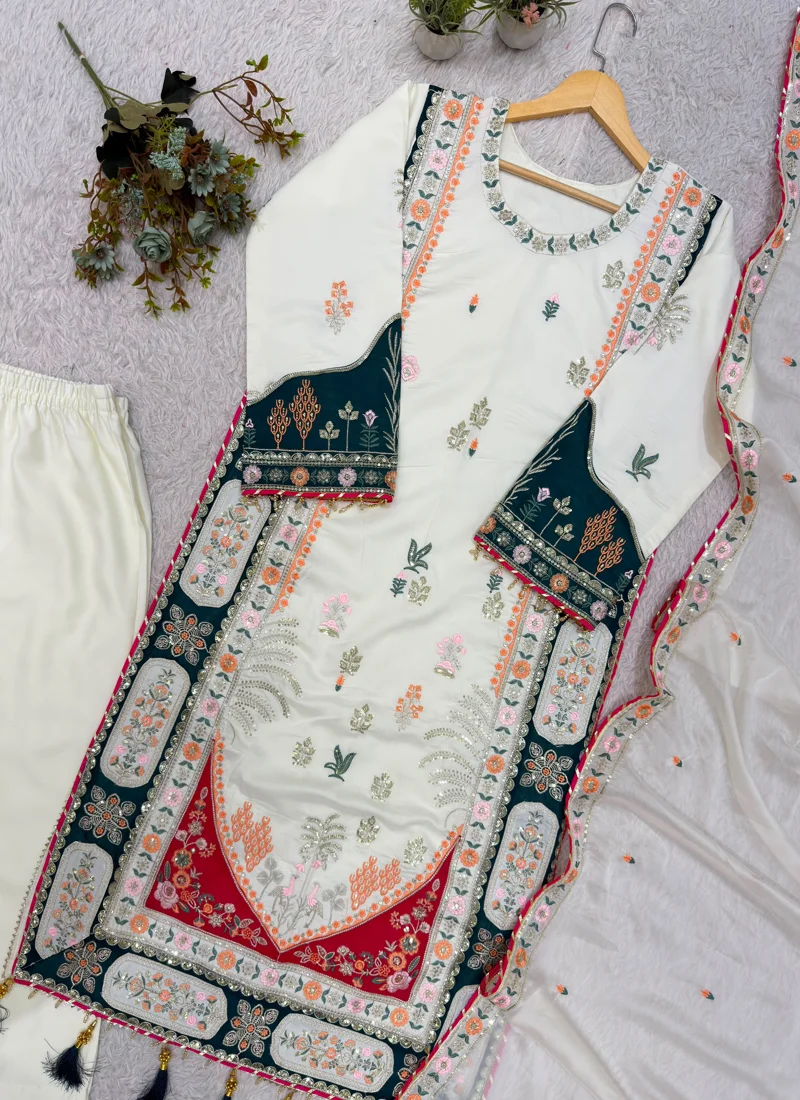 White Star Silk Sequence Embroidery Applique Work Designer Salwar Kameez - LG-2141 View 6