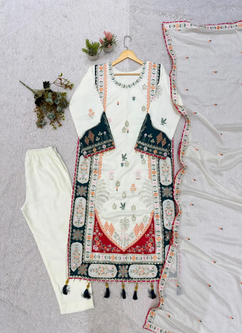 White Star Silk Sequence Embroidery Applique Work Designer Salwar Kameez - LG-2141 View 7