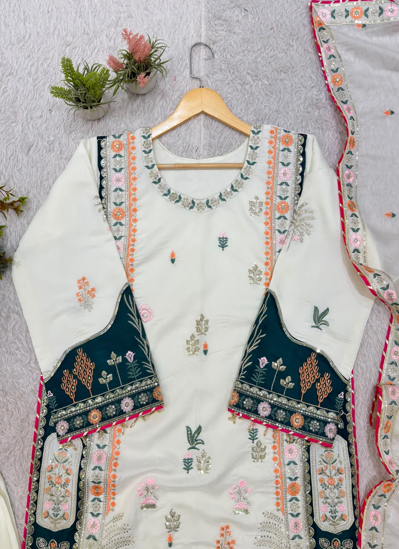 White Star Silk Sequence Embroidery Applique Work Designer Salwar Kameez - LG-2141 View 8