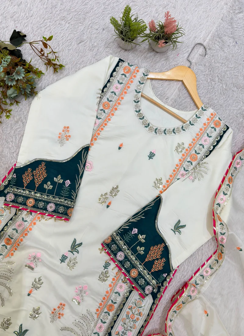 White Star Silk Sequence Embroidery Applique Work Designer Salwar Kameez - LG-2141 View 9