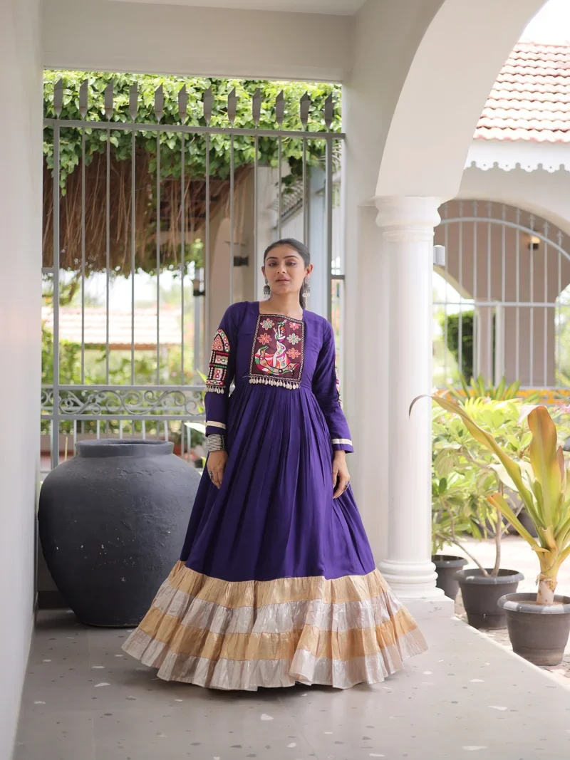 Blue 14 KG Reyon Kutchi Gamthi Thread Work Designer Salwar Kameez