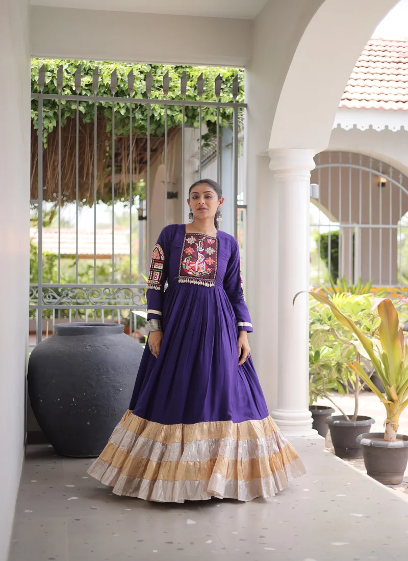 Blue 14 KG Reyon Kutchi Gamthi Thread Work Designer Salwar Kameez