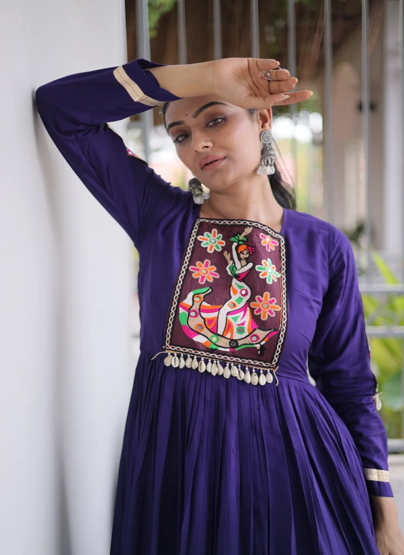 Blue 14 KG Reyon Kutchi Gamthi Thread Work Designer Salwar Kameez - Image 2