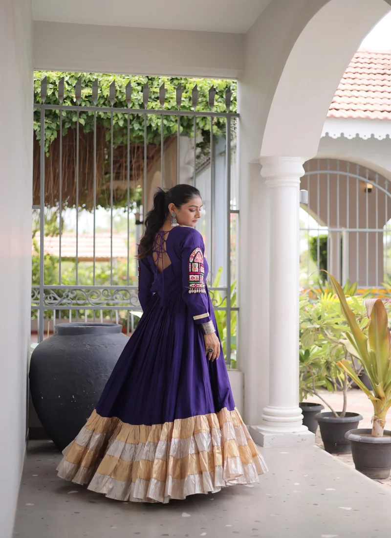 Blue 14 KG Reyon Kutchi Gamthi Thread Work Designer Salwar Kameez - Image 3