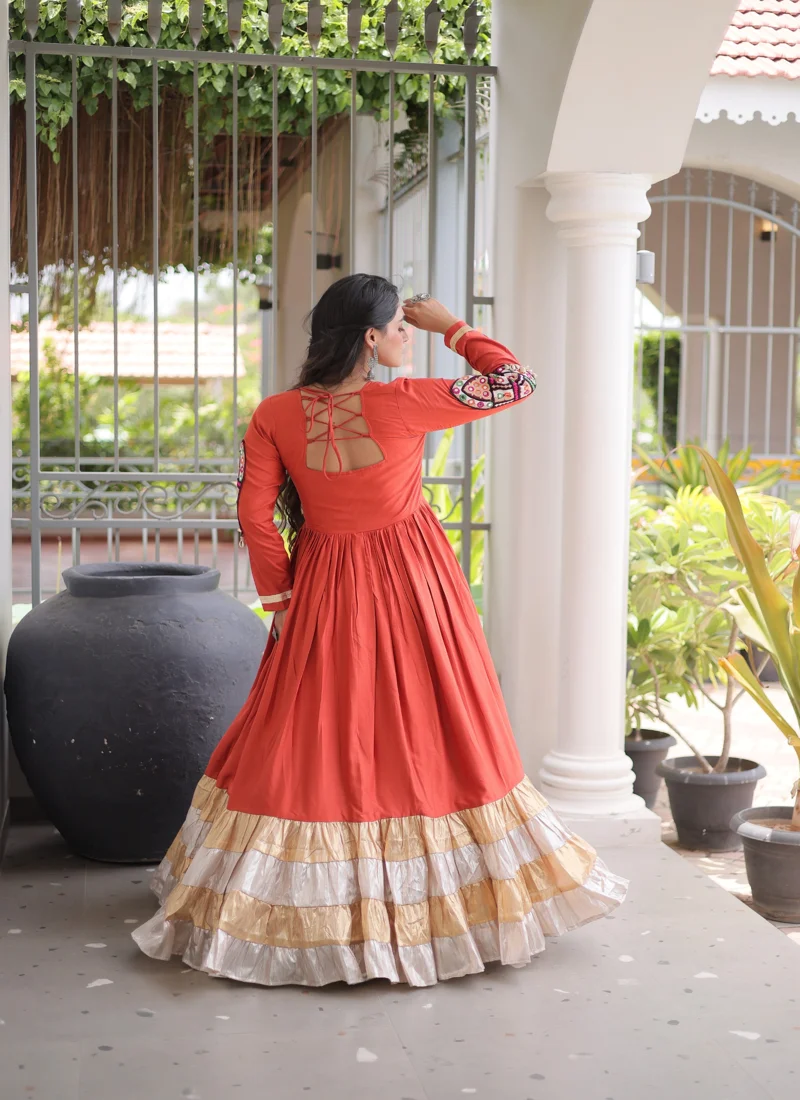 Orange 14 KG Reyon Kutchi Gamthi Thread Work Designer Salwar Kameez - Image 3