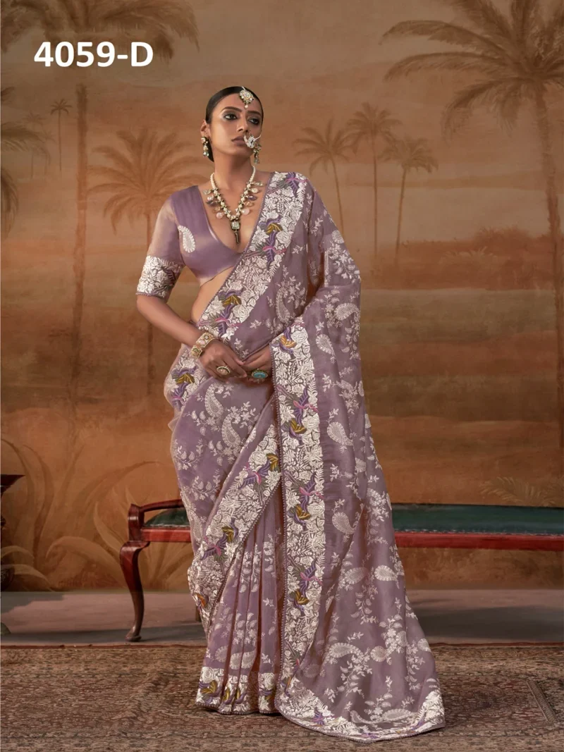 Light Purple Handloom Silk Embroidered Designer Saree - MANJULLA 1