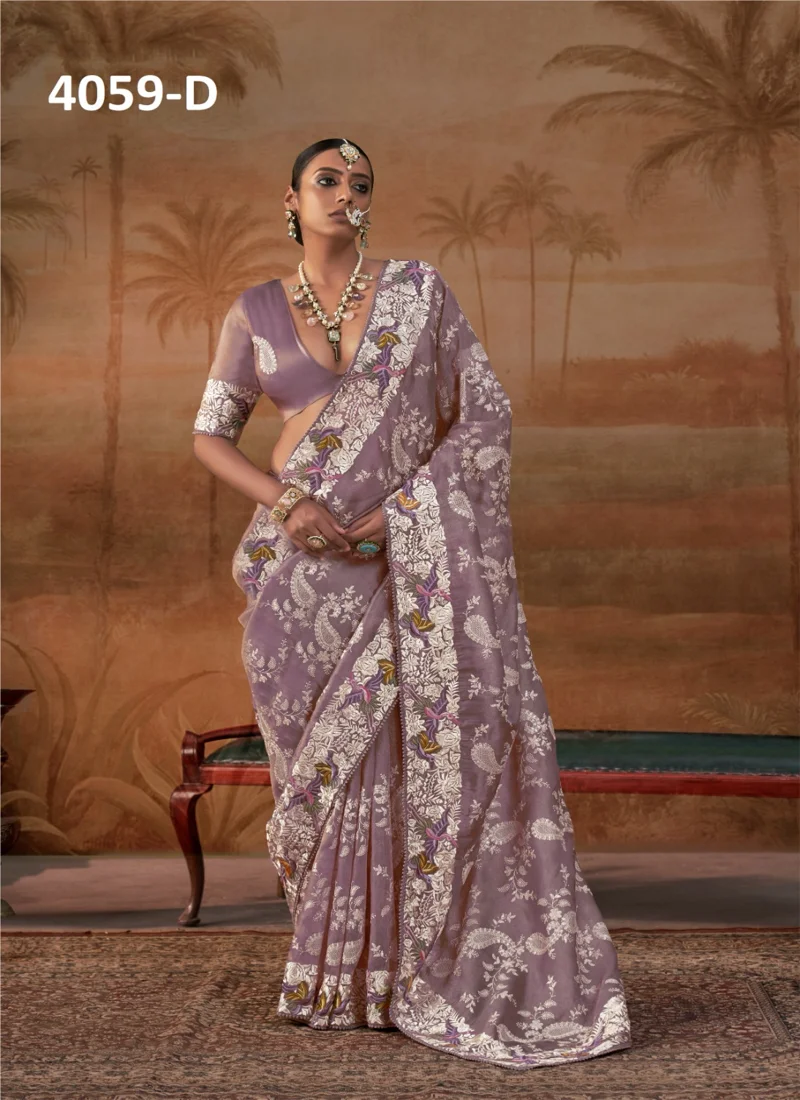 Light Purple Handloom Silk Embroidered Designer Saree - MANJULLA 1