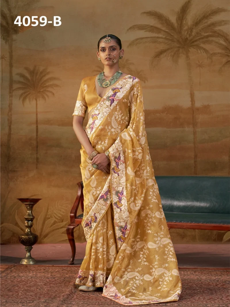 Yellow Handloom Silk Embroidered Designer Saree - MANJULLA 4