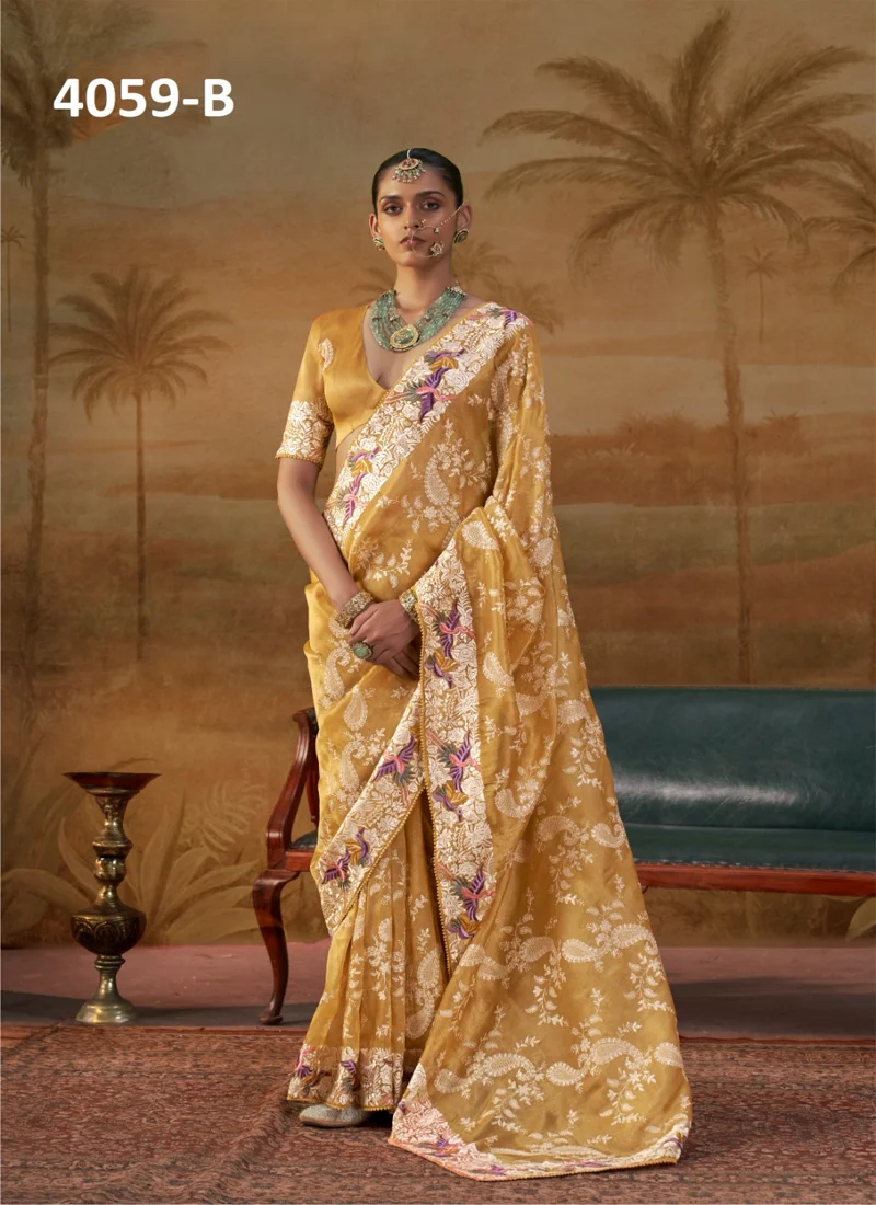 Yellow Handloom Silk Embroidered Designer Saree - MANJULLA 4