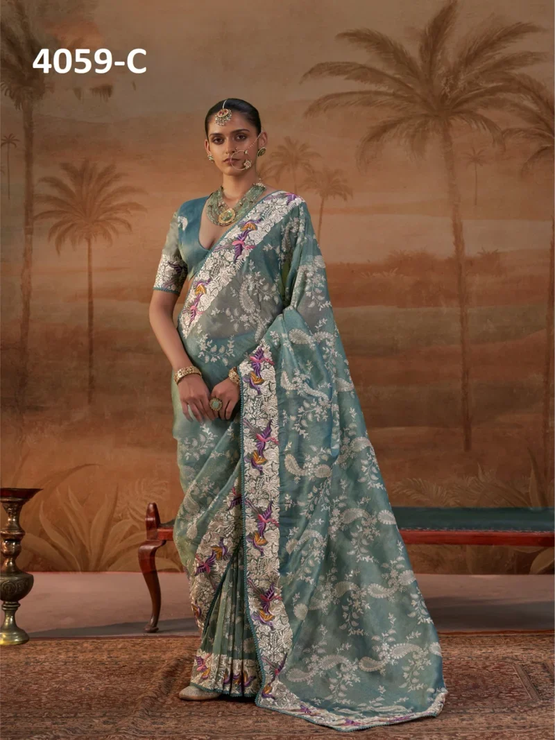 Green Handloom Silk Embroidered Designer Saree - MANJULLA 2