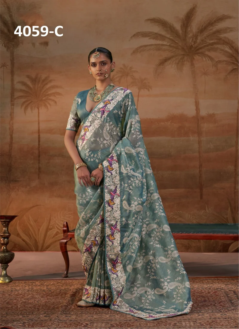Green Handloom Silk Embroidered Designer Saree - MANJULLA 2