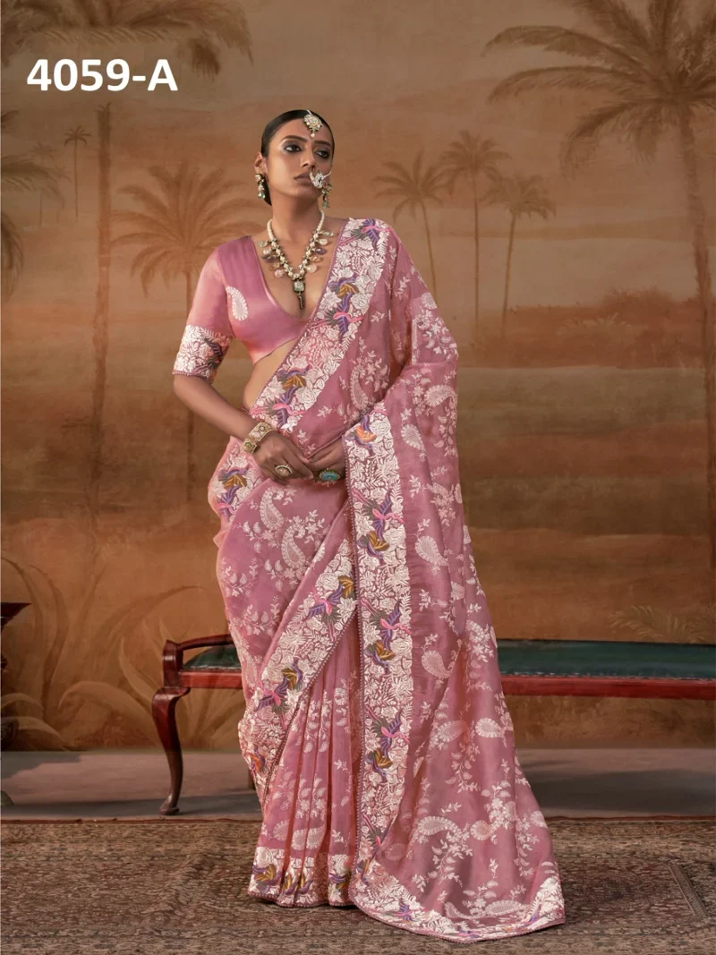Pink Handloom Silk Embroidered Designer Saree - MANJULLA 3