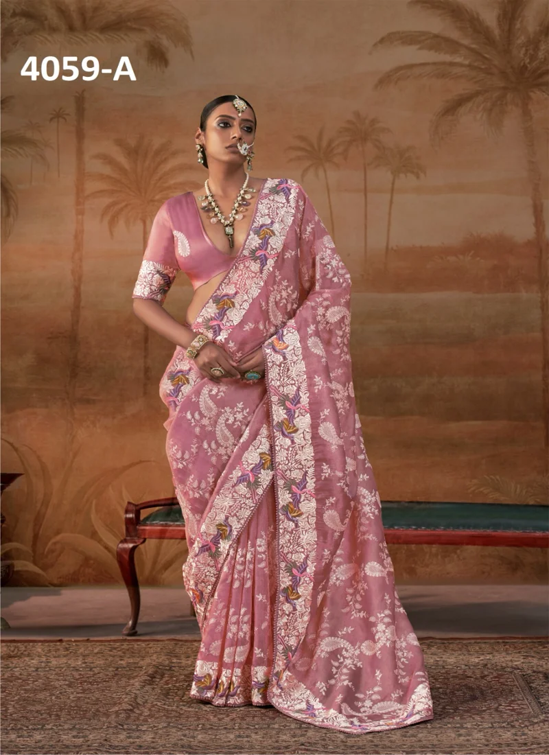Pink Handloom Silk Embroidered Designer Saree - MANJULLA 3