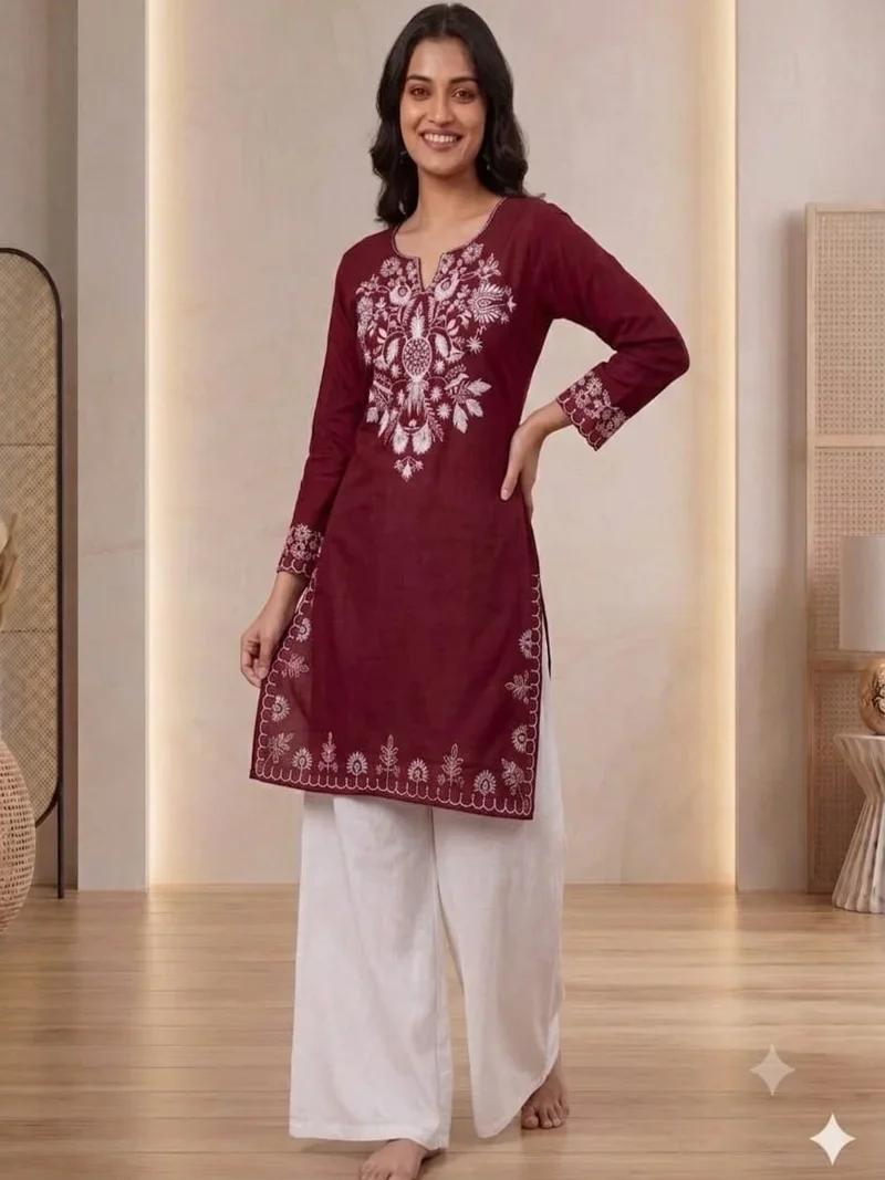 Maroon Rayon Embroidered Designer Ethnic Wear - Maruti101