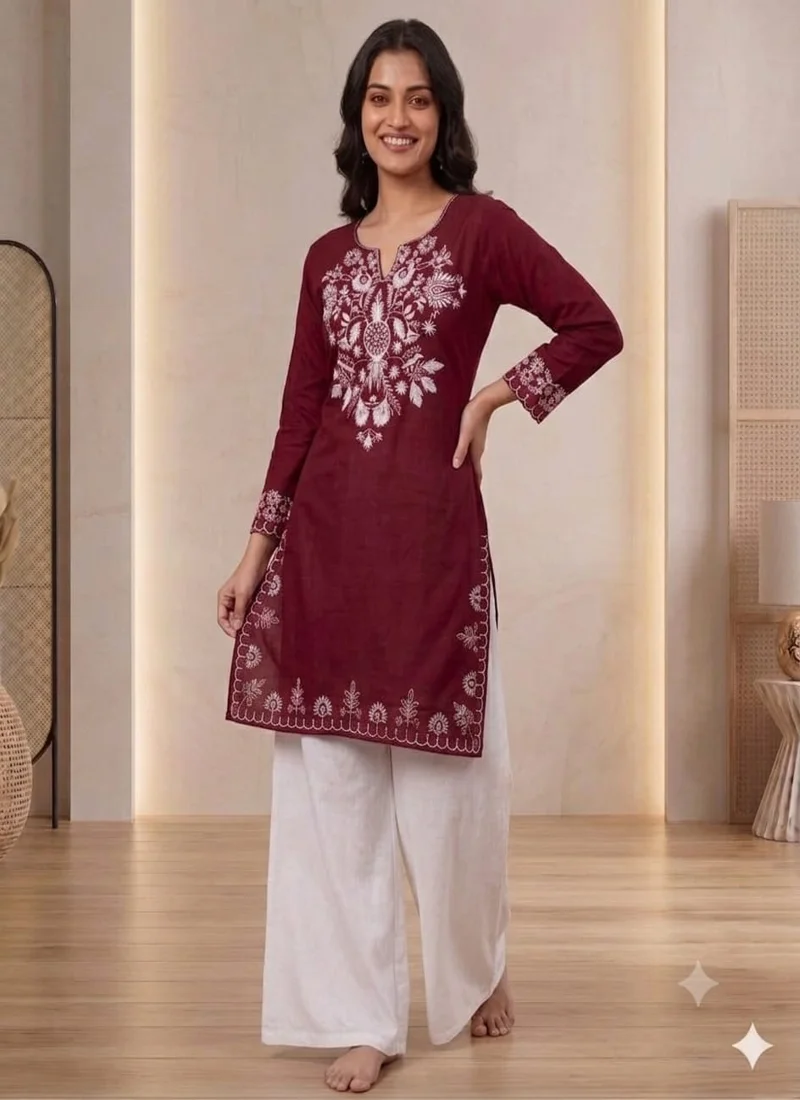 Maroon Rayon Embroidered Designer Ethnic Wear - Maruti101