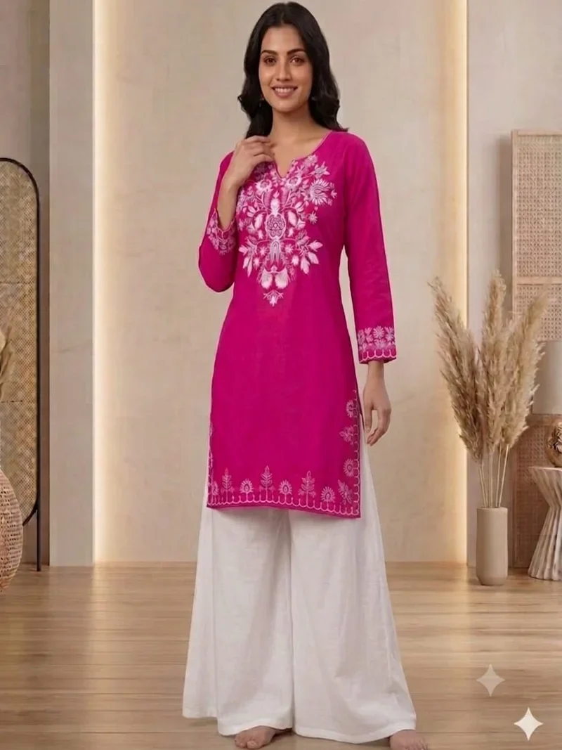 Dark Pink Rayon Embroidered Designer Ethnic Wear - Maruti103