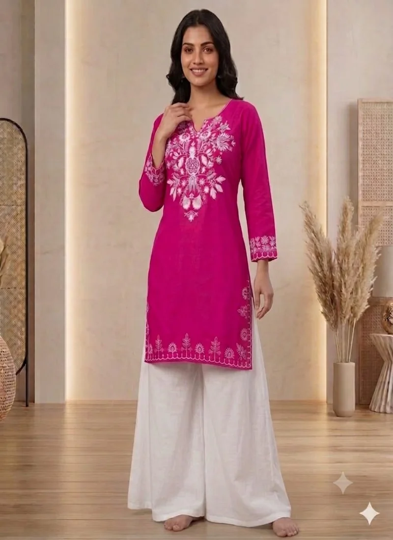Dark Pink Rayon Embroidered Designer Ethnic Wear - Maruti103