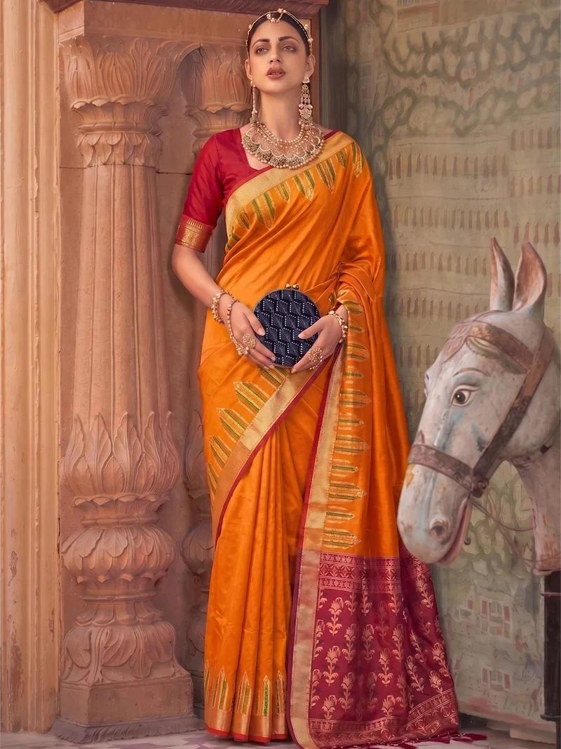 Orange Dola Silk Jacquard Designer Saree - Shree_Shyam_Orange