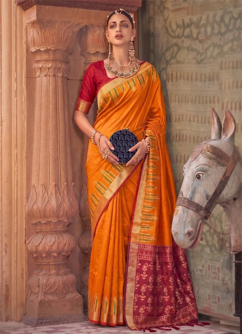 Orange Dola Silk Jacquard Designer Saree - Shree_Shyam_Orange