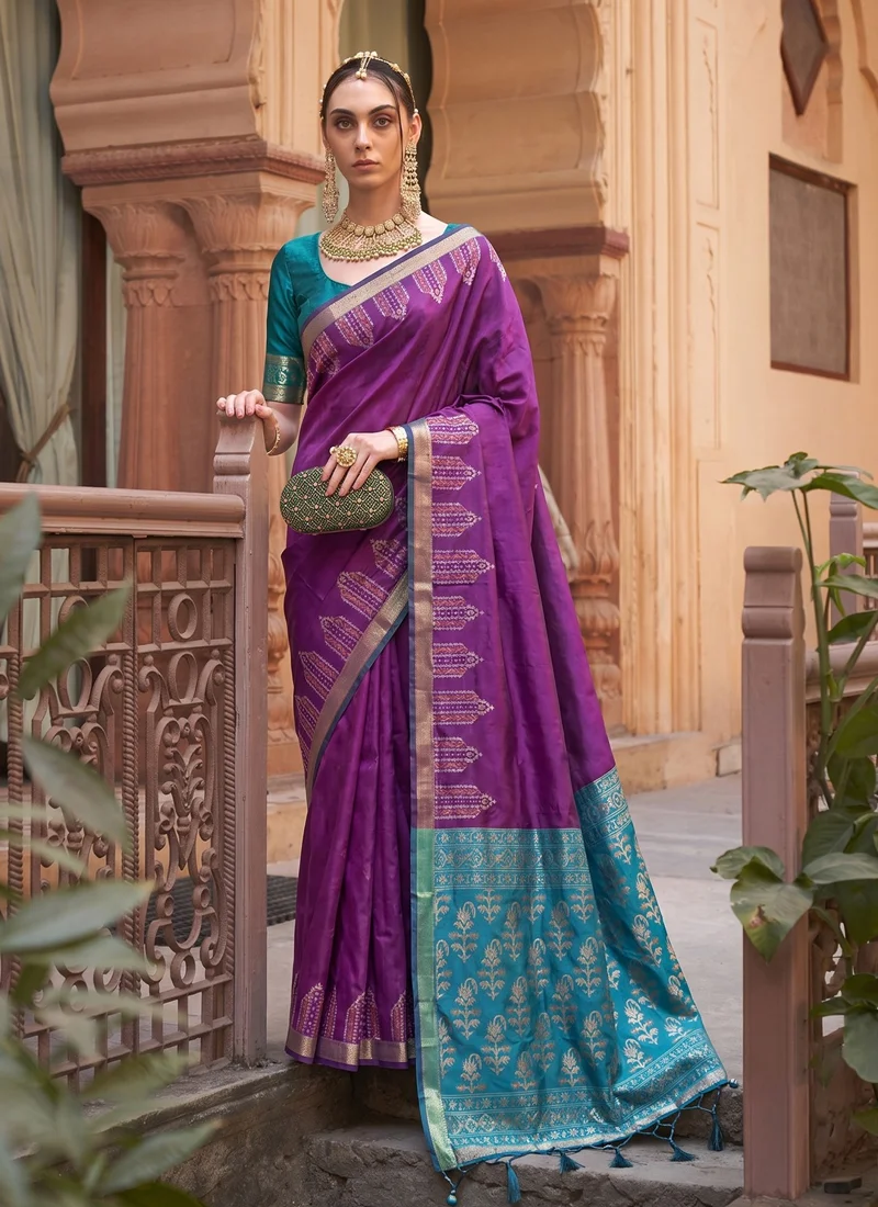 Purplle Dola Silk Jacquard Designer Saree - Shree_Shyam_Purple