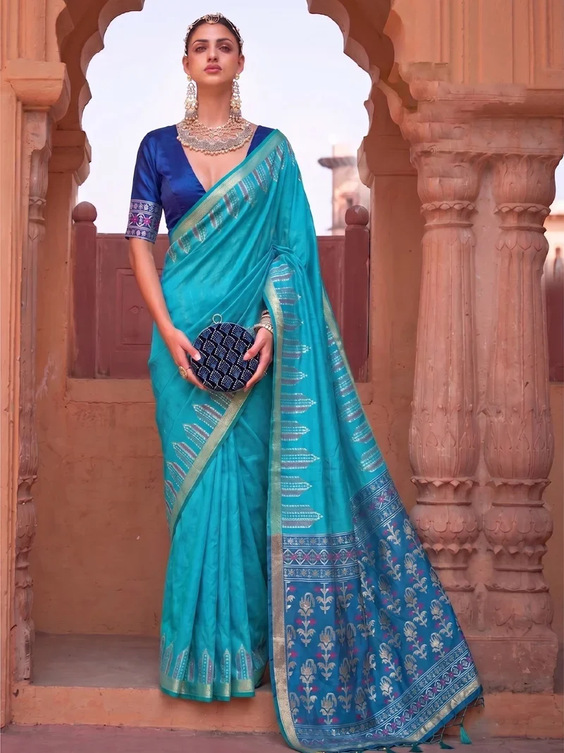 Sky Blue Dola Silk Jacquard Designer Saree - Shree_Shyam_Sky_Blue