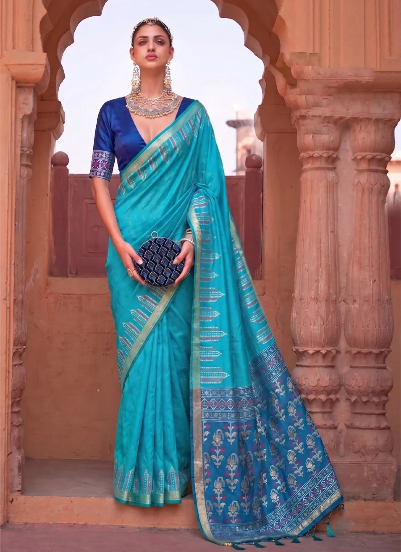 Sky Blue Dola Silk Jacquard Designer Saree - Shree_Shyam_Sky_Blue