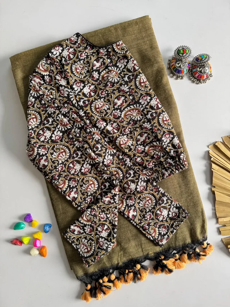 Beige Khadi Cotton Ajrak Print Designer Saree - Khadi Cotton3