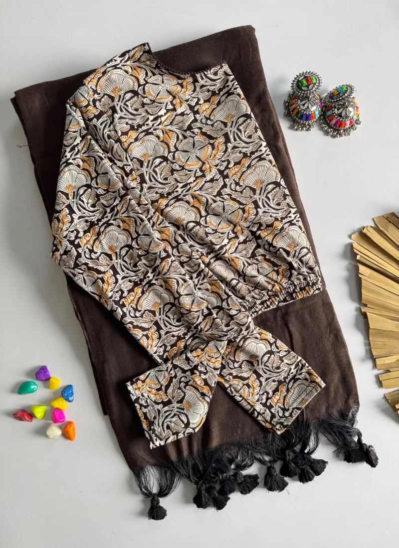 Brown Khadi Cotton Ajrak Print Designer Saree - Khadi Cotton5