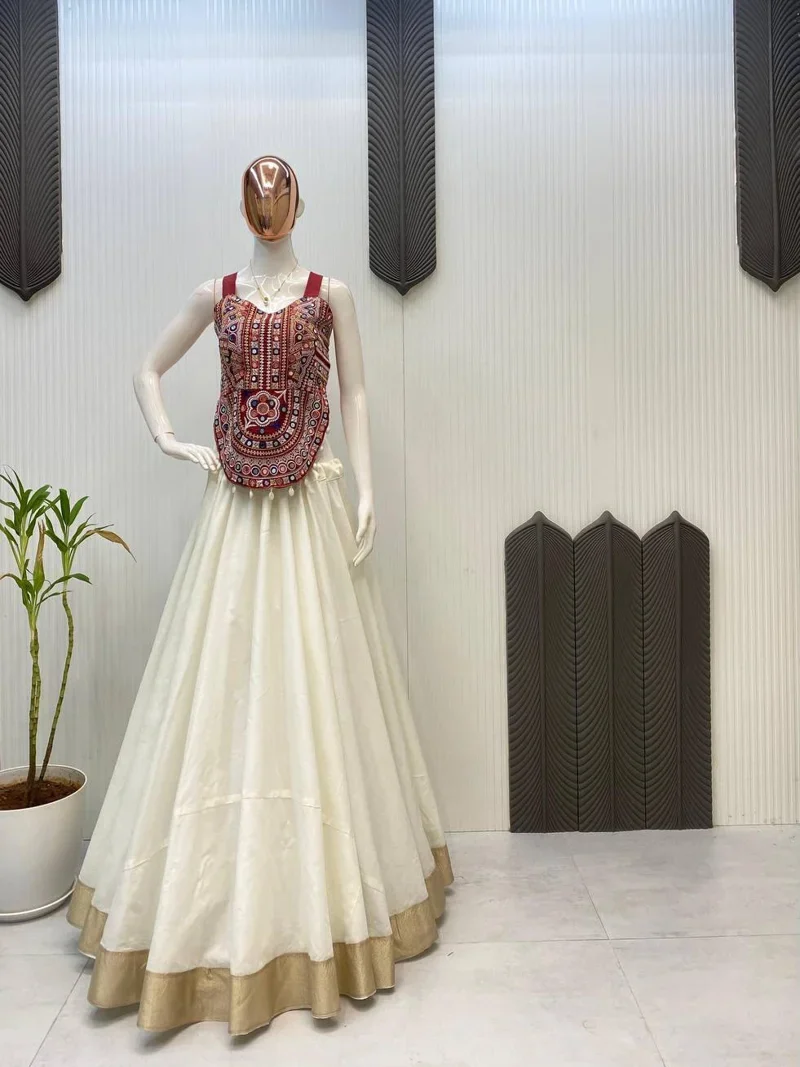 White Banglori Silk Embroidery Designer Lehenga Choli - LG-652 View 1