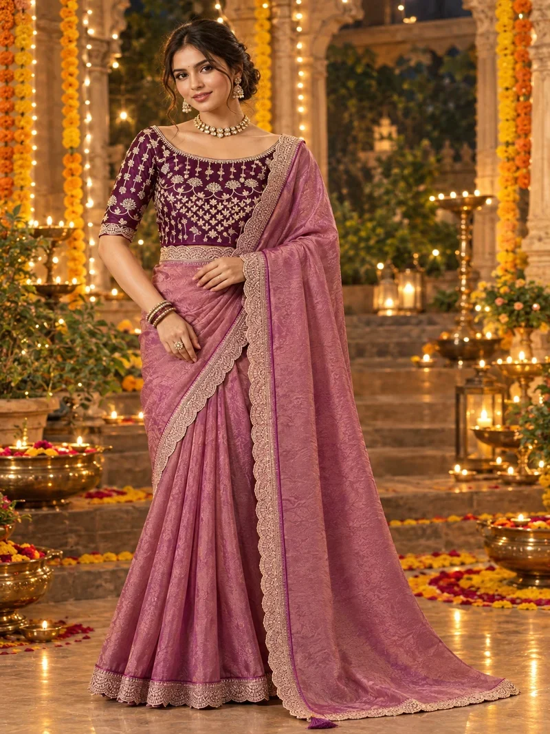 Pink Nc Moss Intricate Coding & Sequence Work Designer Saree - NC Moss1