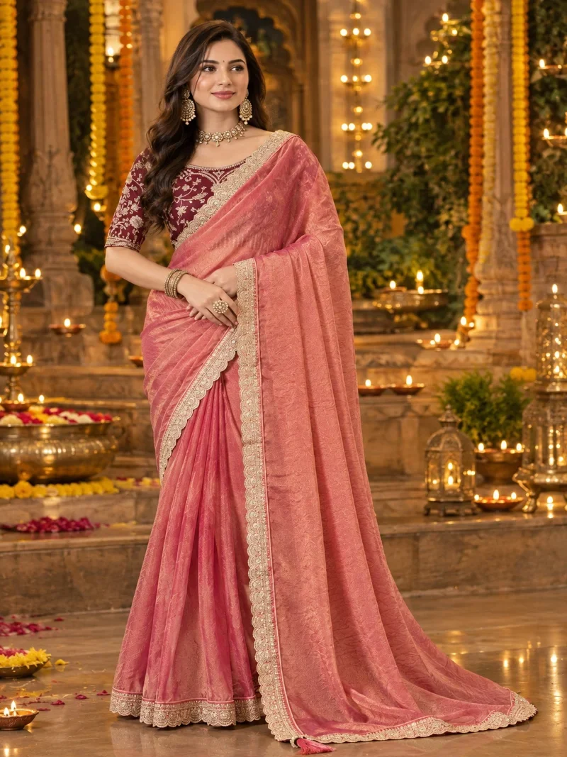 Peach Nc Moss Intricate Coding & Sequence Work Designer Saree - NC Moss3