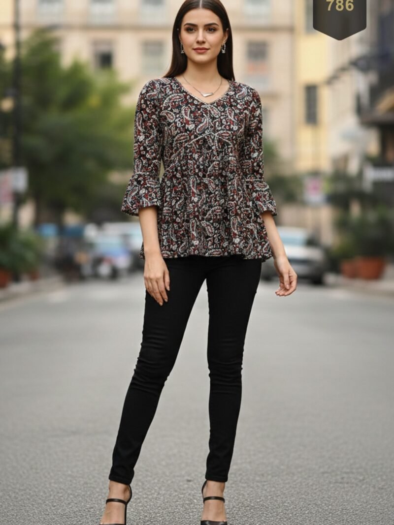 Black Cotton Printed Designer Kurti - Rajnandini01