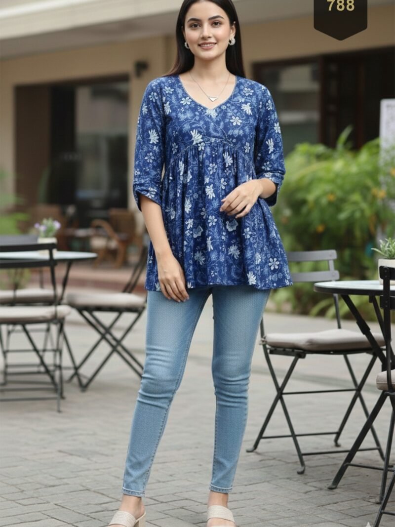 Blue Cotton Printed Designer Kurti - Rajnandini02