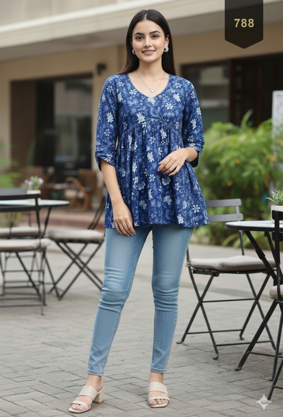 Blue Cotton Printed Designer Kurti - Rajnandini02